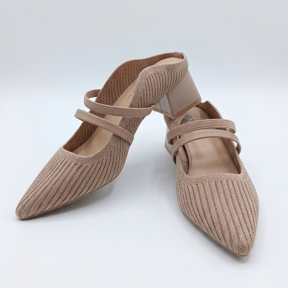 Chic Tan Knit Women's Mules Heeled